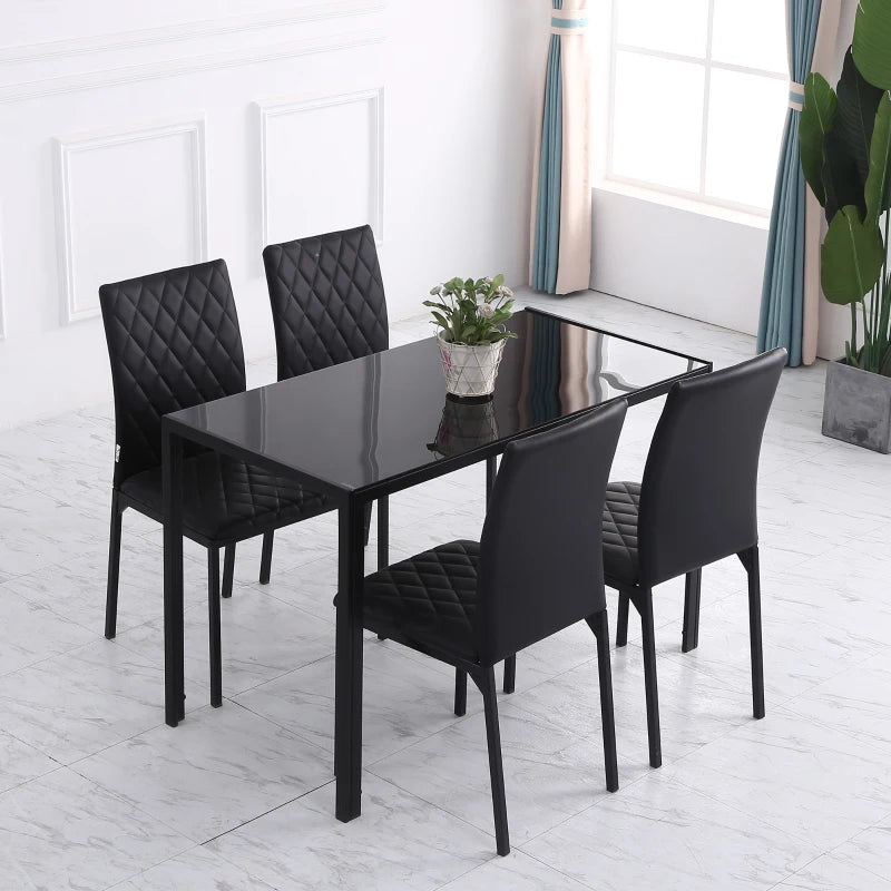 Set of 4 Modern Black Dining Chairs - Upholstered Faux Leather Accent Chairs with Metal Legs for Kitchen