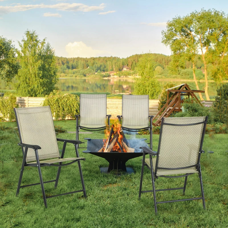 Beige Folding Metal Frame Outdoor Dining Chairs Set of 4