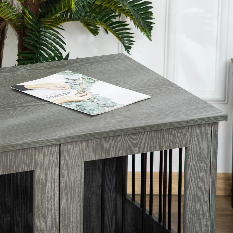 Dog Crate Table for Medium & Large Dogs - Indoor Use, Magnetic Door, 85x55x75 cm, Stylish Grey Design