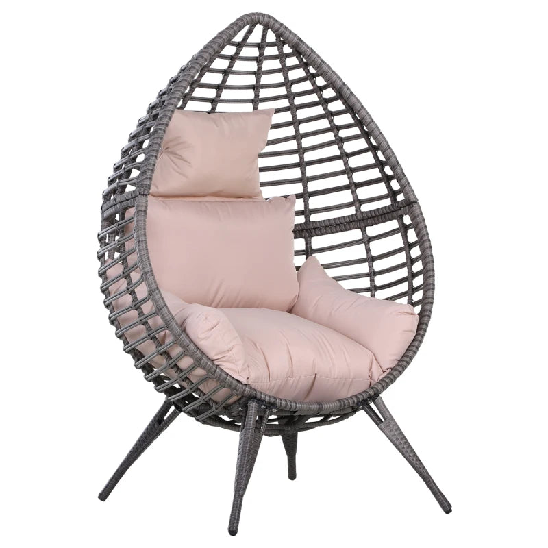 Grey Rattan Teardrop Outdoor Egg Chair with Soft Padded Cushion