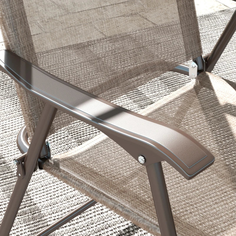Set of 2 Folding Garden Chairs with Mesh Seats - Outdoor Patio Furniture, Brown