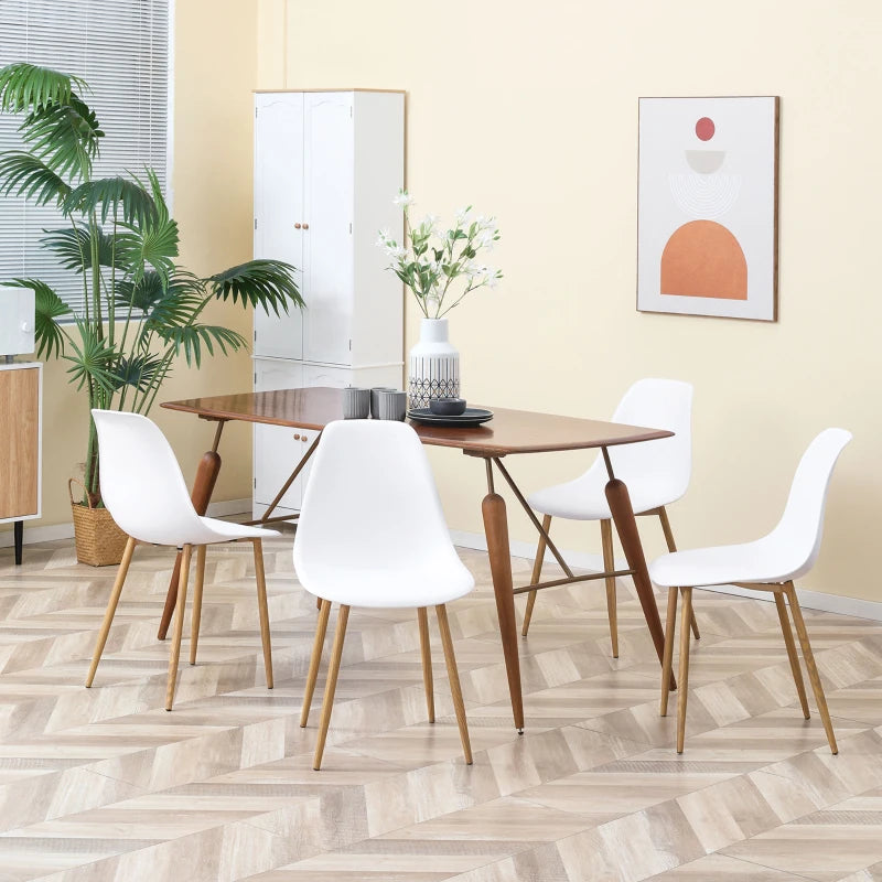 Modern Dining Chairs Set of 4 - Stylish Kitchen Chairs with Backrest & Steel Legs for Dining Room & Living Room - White