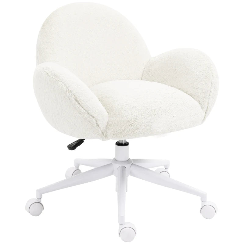 Cute Fluffy Makeup Vanity Chair with Rolling Wheels - Cream White Desk Chair for Bedroom & Living Room Decor
