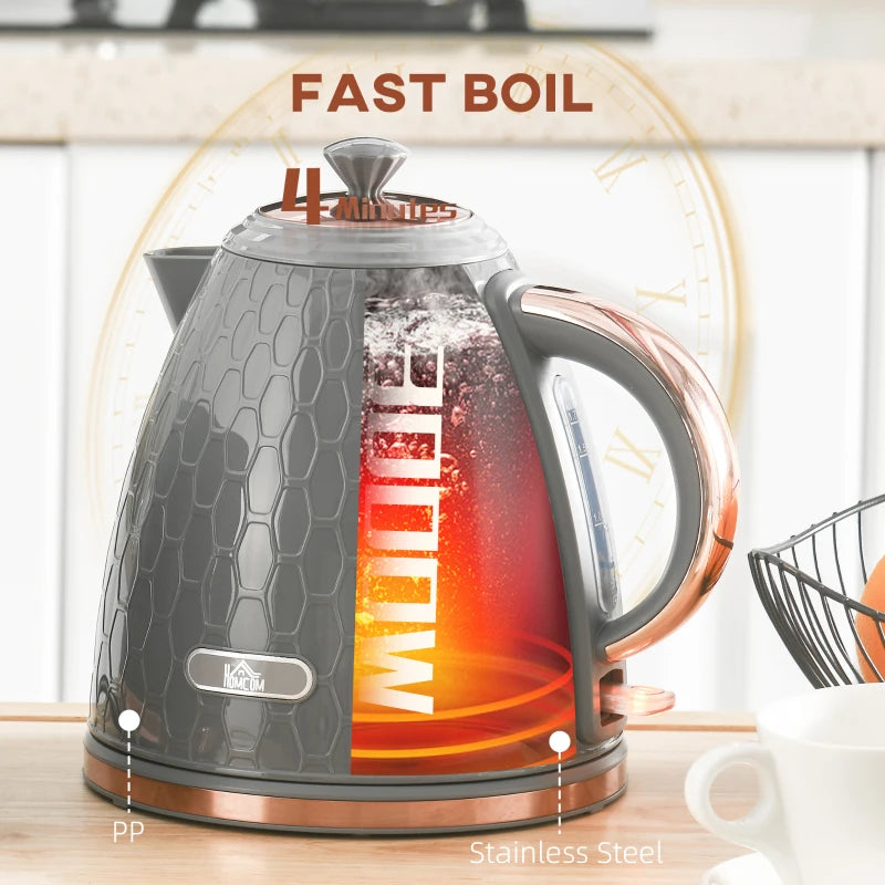 3kW Rapid Boil Grey Honeycomb Kettle - Stylish, Fast Boiling Electric Kettle for Home & Kitchen