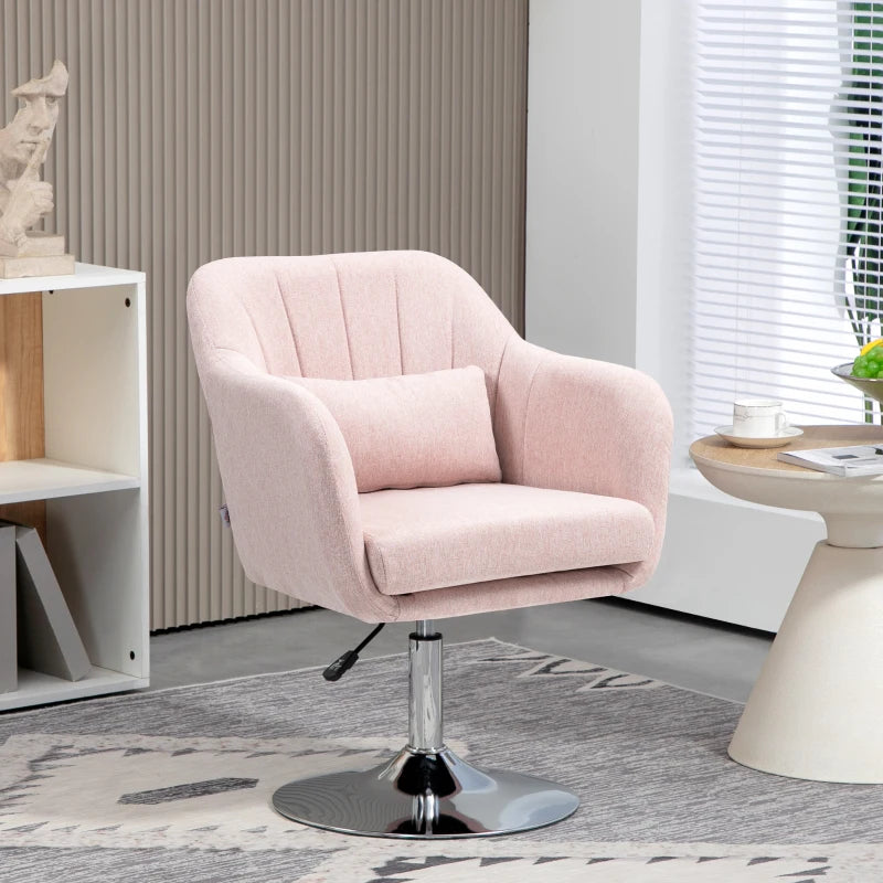 Contemporary Swivel Linen Accent Chair with Adjustable Height, Thick Cushion and Lumbar Support for Living Room or Office in Pink