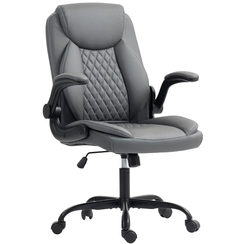 Charcoal Grey Faux Leather Office Chair with Flip-Up Armrests - Ergonomic Design for Comfort and Style