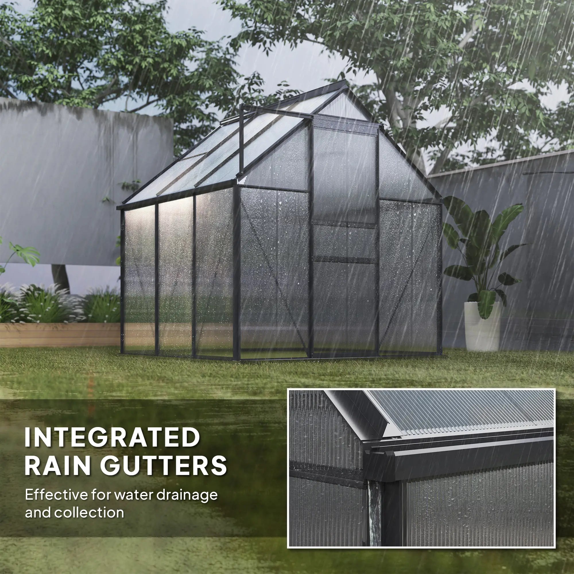 190cm x 190cm Walk-In Polycarbonate Greenhouse With Window - Grey
