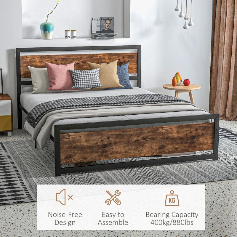 King Size Metal Bed Frame with Headboard & Footboard - Sturdy Slat Support & Underbed Storage - Stylish Bedroom Furniture for Adults