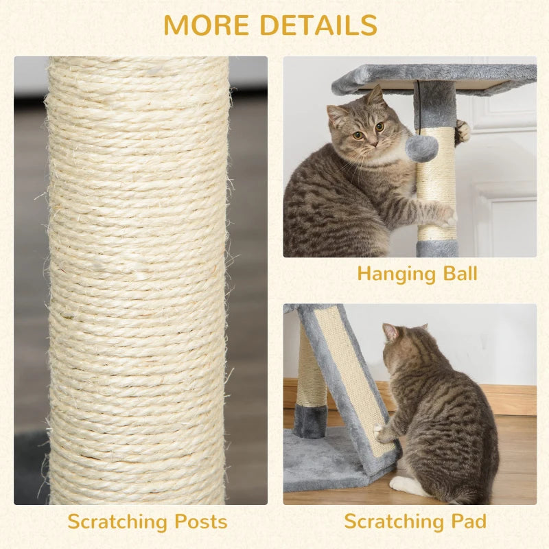 Corner Cat Tree for Indoor Cats - Grey Kitten Tower with Scratching Post, House, Ladder & Toy for Playful Kittens