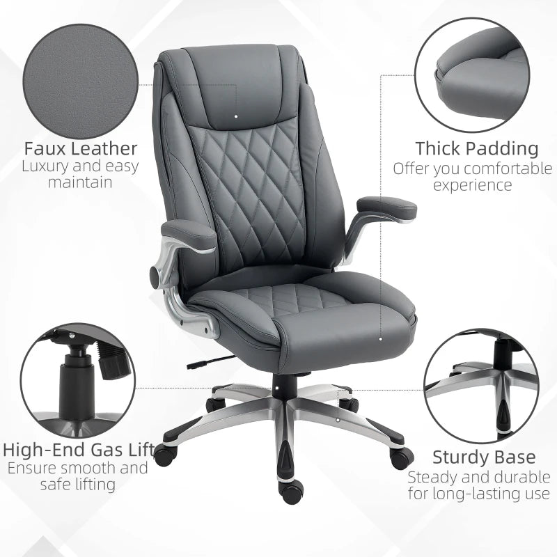 Vinsetto Dark Grey Faux Leather Executive Swivel Office Chair - Ergonomic Design, Adjustable Height, Modern Comfort for Home & Office