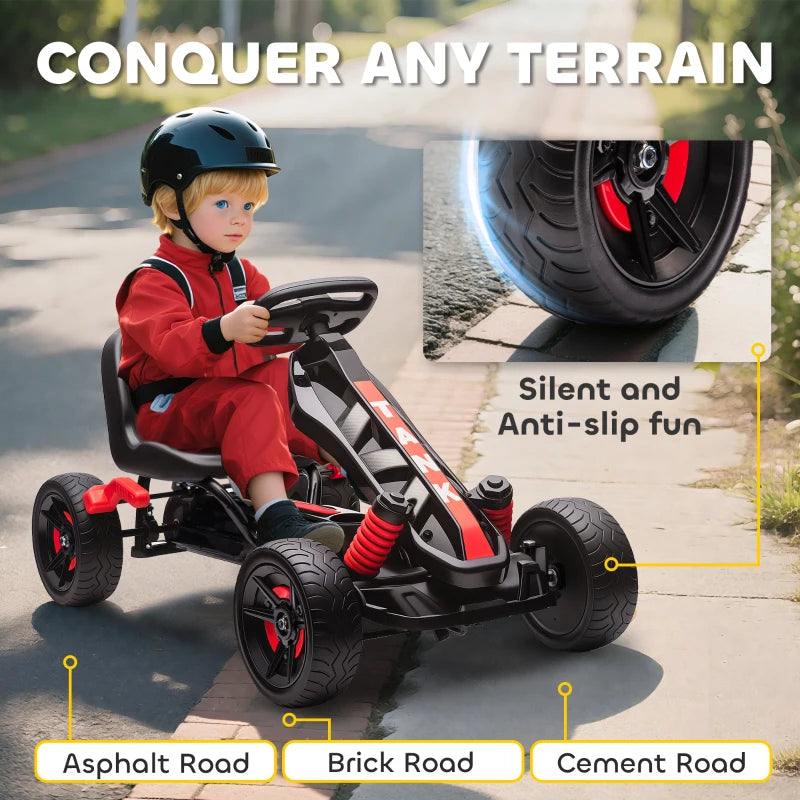 Kids Pedal Go Kart for Ages 3-6 with Freewheel System and Anti-Slip Wheels Red