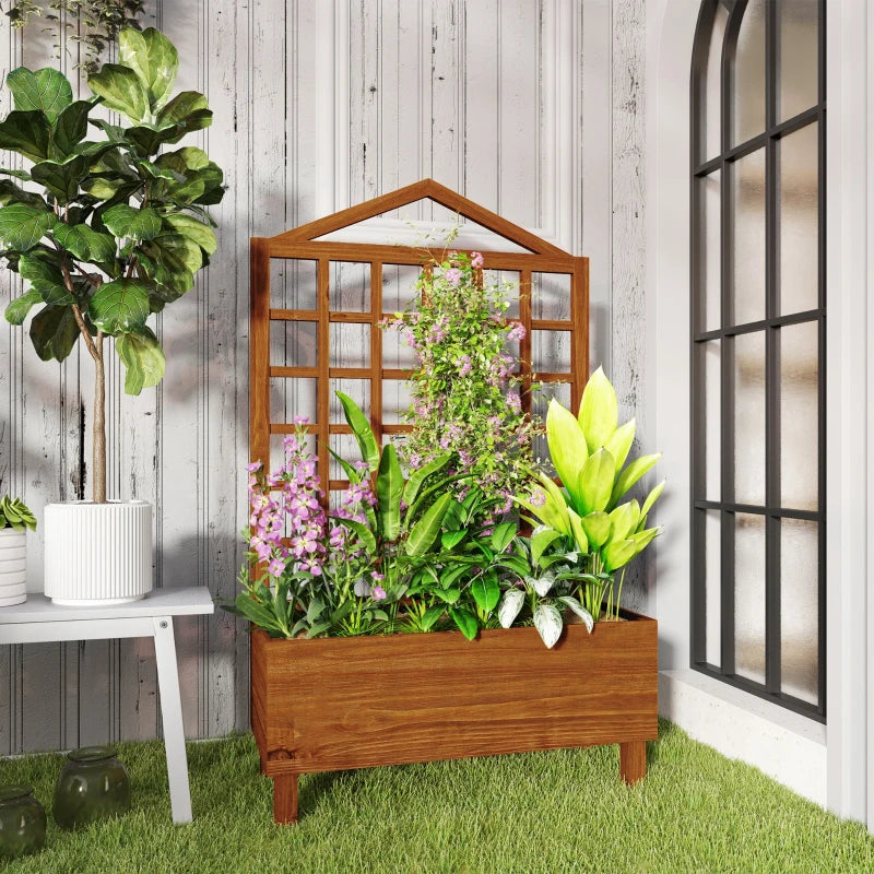 Wooden Garden Planters with Trellis for Climbing Vines