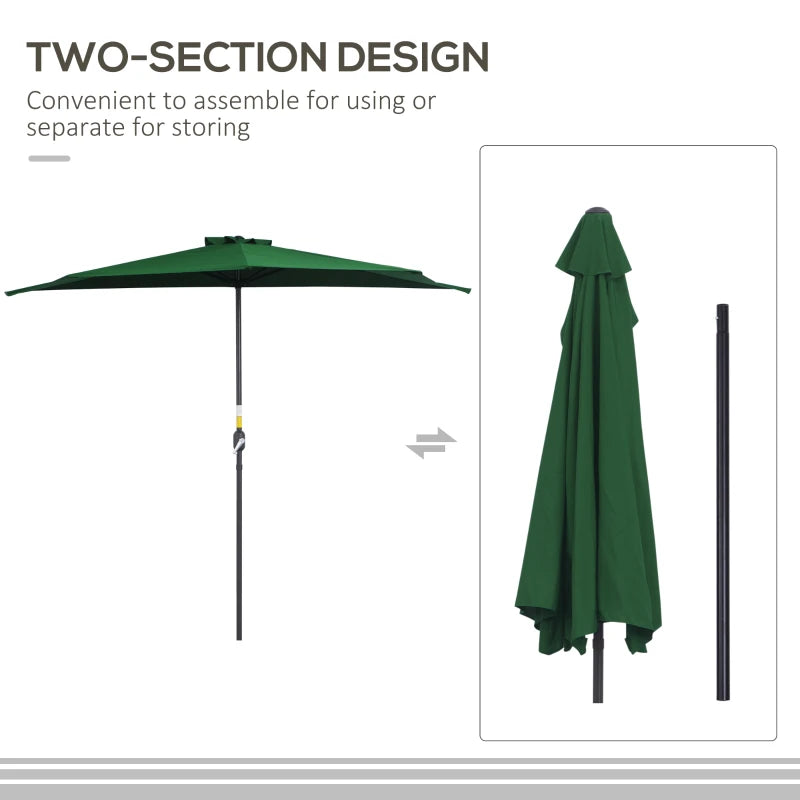 Green 3m Half Round Patio Umbrella with Crank Handle - No Base