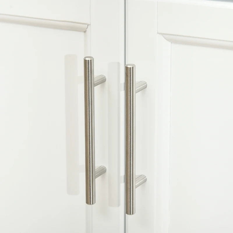 Wooden Kitchen Island on Wheels - Mobile Serving Cart with Stainless Steel Top, Drawer, Side Handle & Rack in White