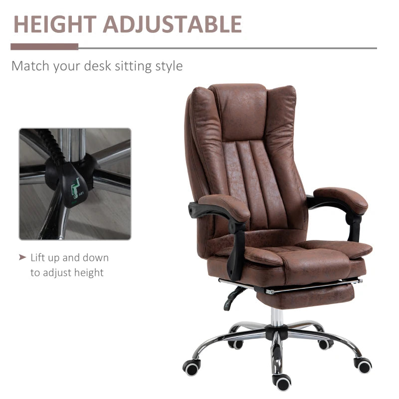 Vinsetto Brown Microfibre Home Office Chair - Reclining Desk Chair with Armrests, Swivel Wheels & Footrest