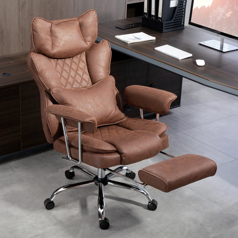Leathaire Dark Brown Reclining Office Chair with Lumbar Support Pillow - Ergonomic Comfort for Home & Office