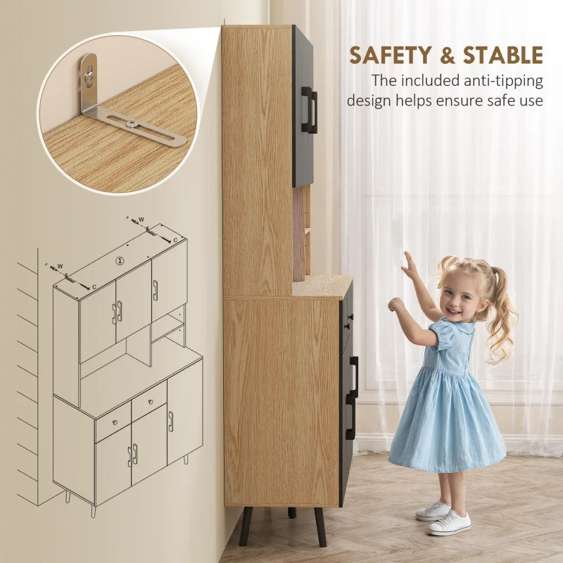 176 cm Modern Kitchen Cupboard with LED Lights - Stylish Oak and Black Storage Solution for Home