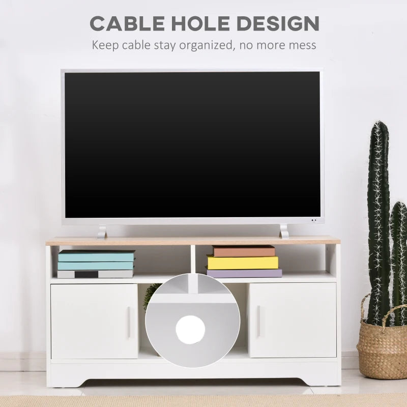 Modern TV Stand Cabinet for 50 Inch TV with Storage Open Shelves and Cable Management for Living Room Bedroom White