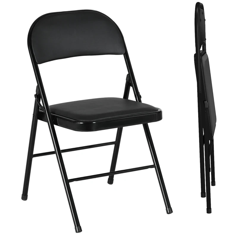 Set of 2 Black Cushioned Folding Chairs - Comfortable, Portable Seating for Indoor and Outdoor Use