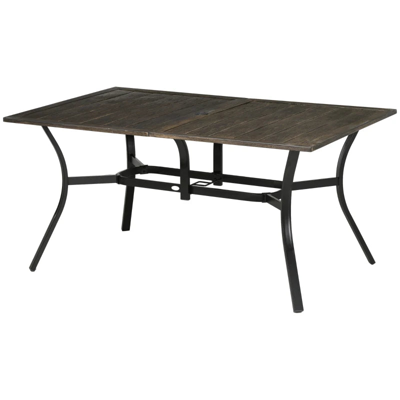 Wood-Effect Steel Garden Table for Six with Parasol Hole - Grey