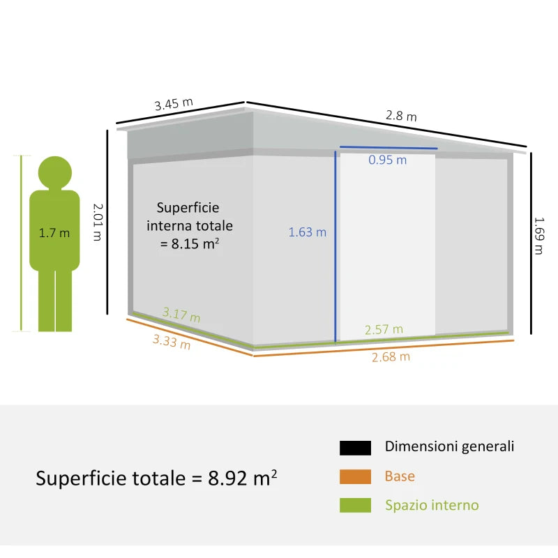 3.3 x 2.68m Black Corrugated Metal Garden Shed - Durable Outdoor Storage Solution