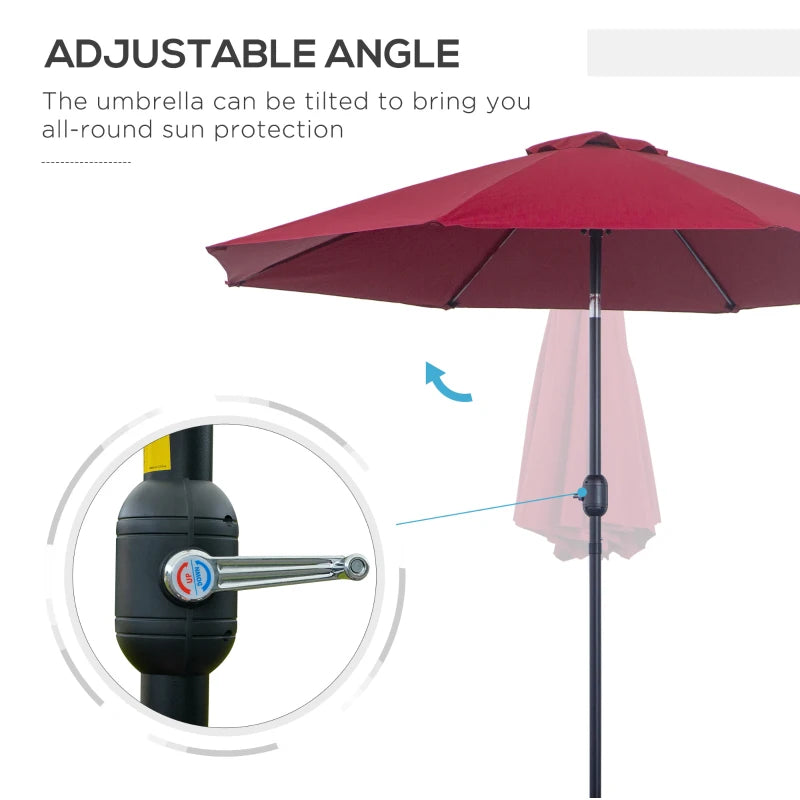 Red 2.7M Tilting Garden Parasol Umbrella with Fibreglass Ribs