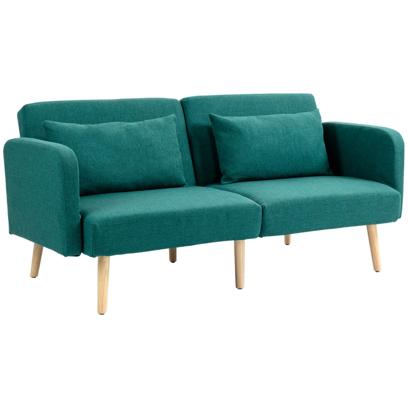 Convertible 2/3 Seater Sofa Bed in Green Fabric with Cushions for Living Room or Guest Room