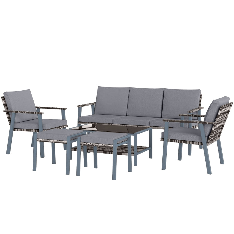 Grey Six-Piece Rattan Garden Sofa Set - Outdoor Furniture for Patio and Backyard
