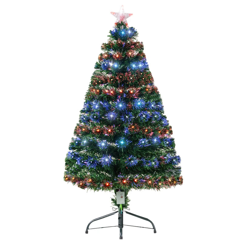 4ft Prelit Artificial Christmas Tree with Multi-Colored Fiber Optic LED Lights - Festive Holiday Home Decoration, Green Xmas Tree