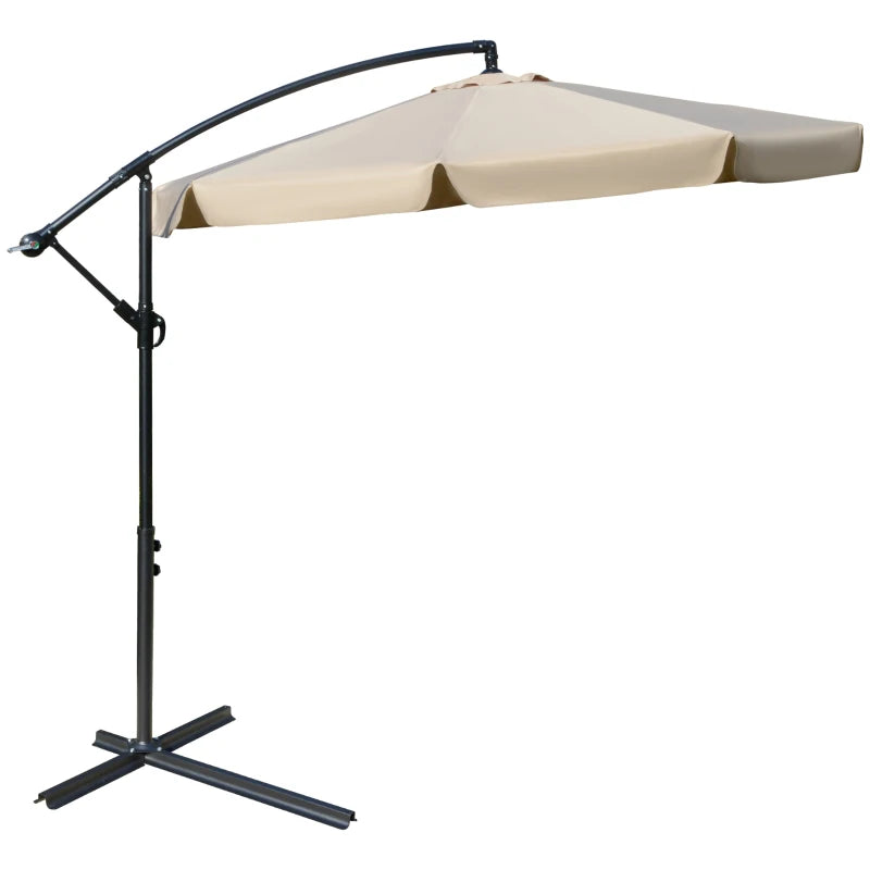 Light Brown 2.7m Cantilever Sun Umbrella with Crank Handle and Cross Base