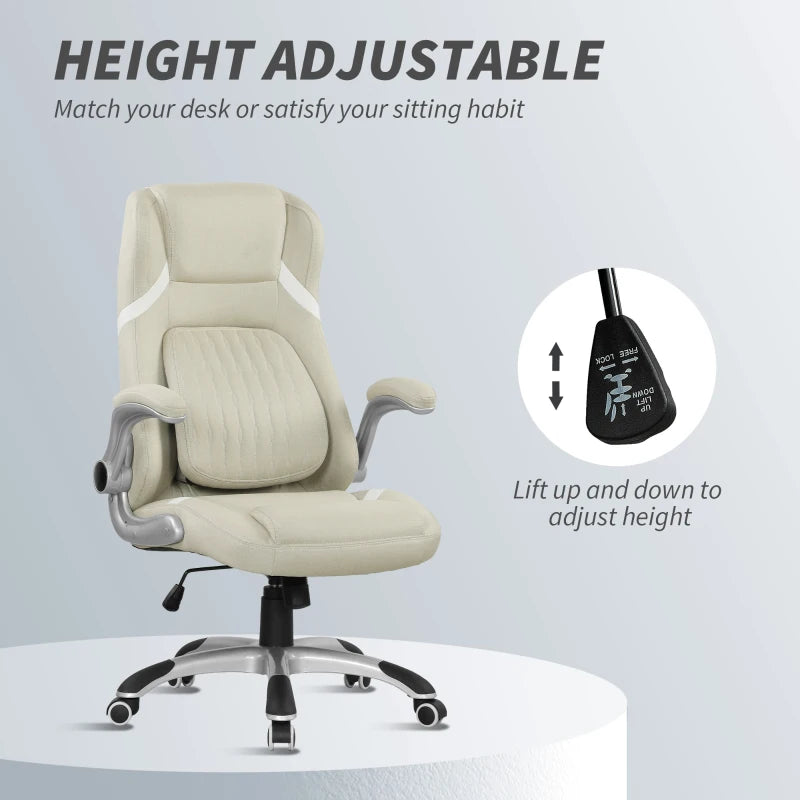 Vinsetto Beige Linen-Look Office Chair - Adjustable Height & Tension for Comfort | Stylish Ergonomic Design