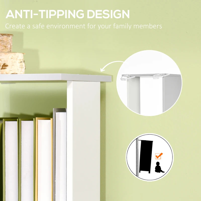 Modern 5-Tier Freestanding Bookshelf - Stylish White & Light Grey Bookcase for Living Room, Home Office, Study Storage