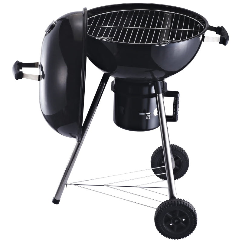 Black Steel Charcoal BBQ Grill with Wheels