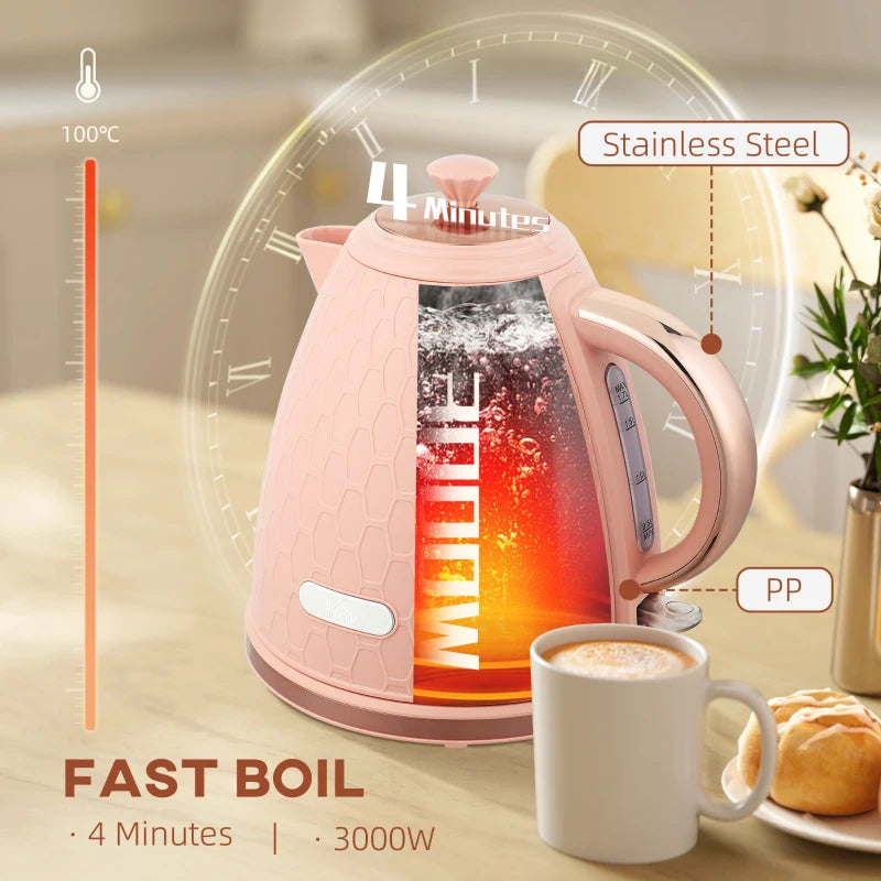 3kW Rapid Boil Light Pink Honeycomb Kettle - Stylish Electric Tea Maker for Quick Boiling and Modern Kitchens