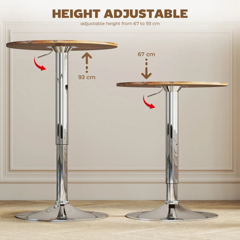 Rustic Brown Round Bar Table - 360° Swivel Counter Pub Table with Adjustable Height for Kitchen & Cafe