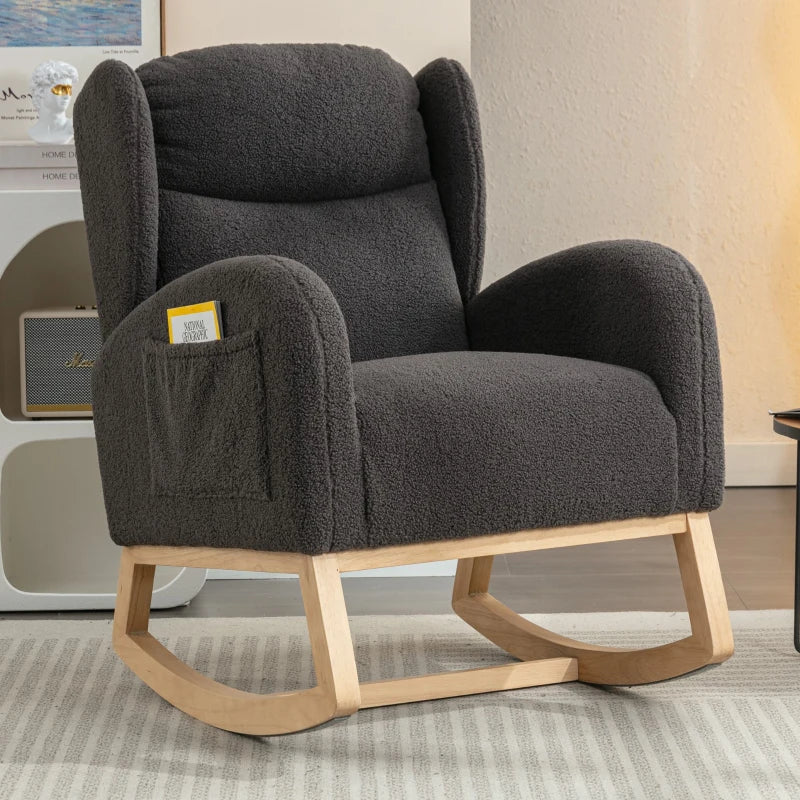 Stylish Grey Wingback Chair with Padded Seat for Living Room or Bedroom, 96.5x71x101 cm