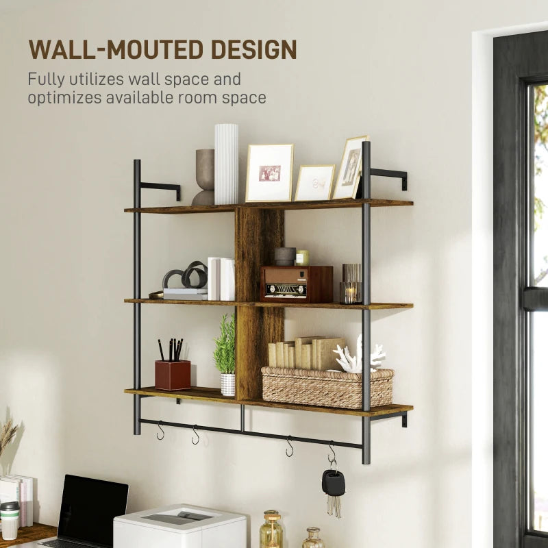 Stylish Three-Tier Floating Shelf - Modern Brown and Black Wall Storage for Home Decor and Organization