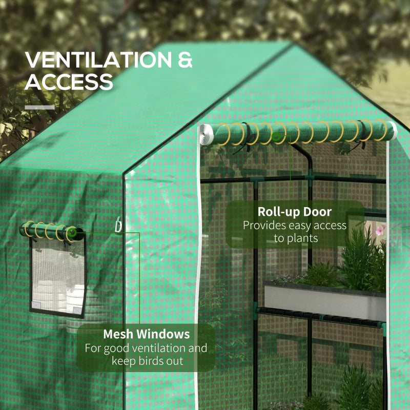 Greenhouse Cover Replacement with Roll-up Door and Windows, 140 x 73 x 190cm, Green