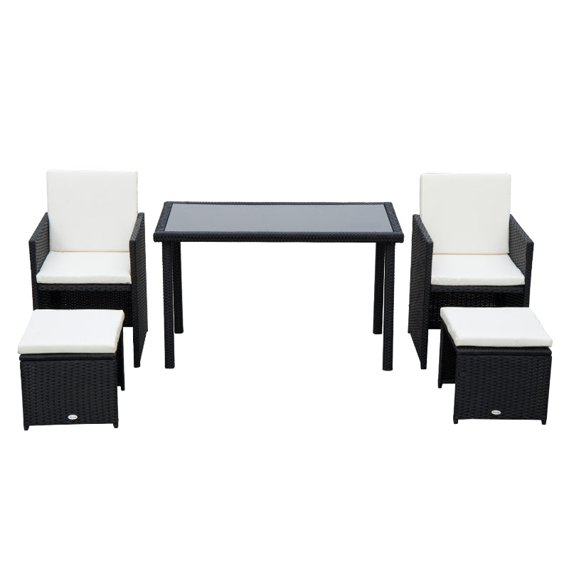 5-Piece Black Rattan Garden Furniture Set with Cushions