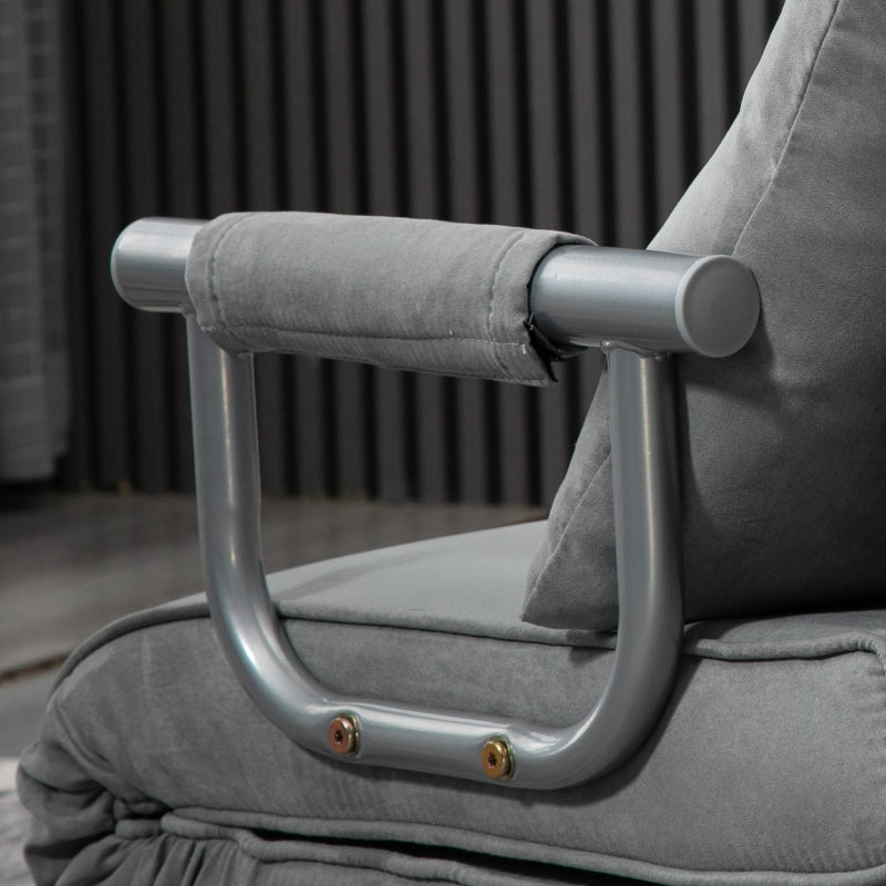 Grey Suedette Adjustable Back Futon Sofa Chair for Stylish Living Room Comfort