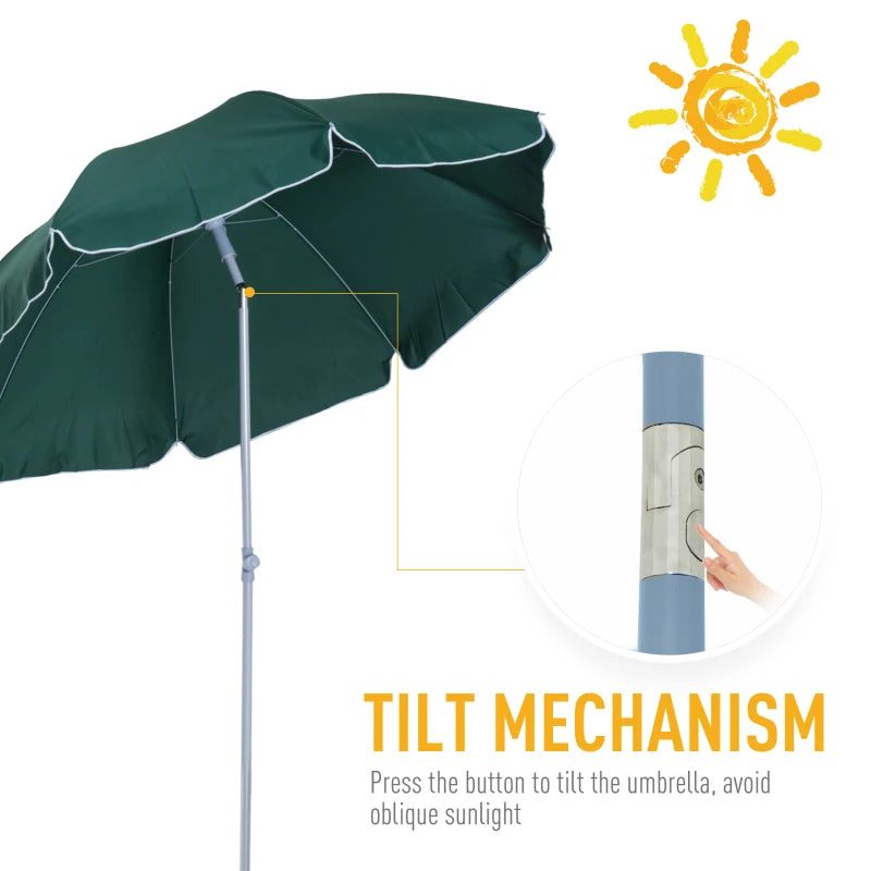 Green 2.2m Portable Beach Umbrella with Tilting Function