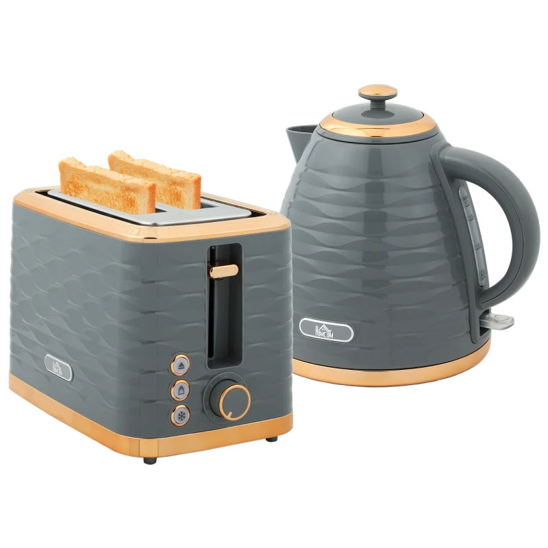 3000W Rapid Boil Kettle & 2 Slice Toaster Set - 1.7L Capacity, 7 Browning Controls, Crumb Tray, Stylish Grey Finish