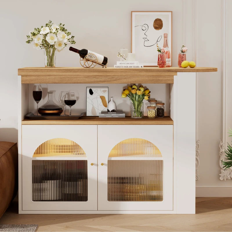 Modern Extendable Dining Table with Storage & LED Strip - Swivel Bar Bistro Table, 138-193x39x105 cm, Elegant White Finish