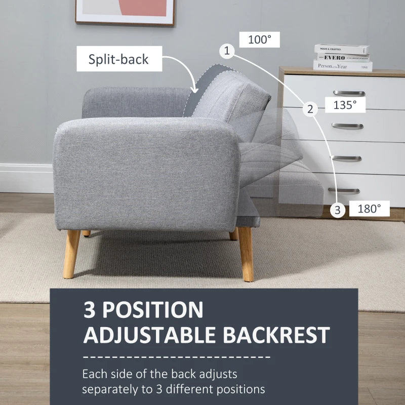 Light Grey Three-Seater Sofa Bed with Split Back Design for Versatile Comfort and Style