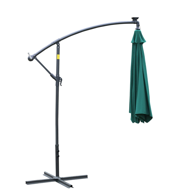 Green Solar LED Cantilever Parasol with Cross Base