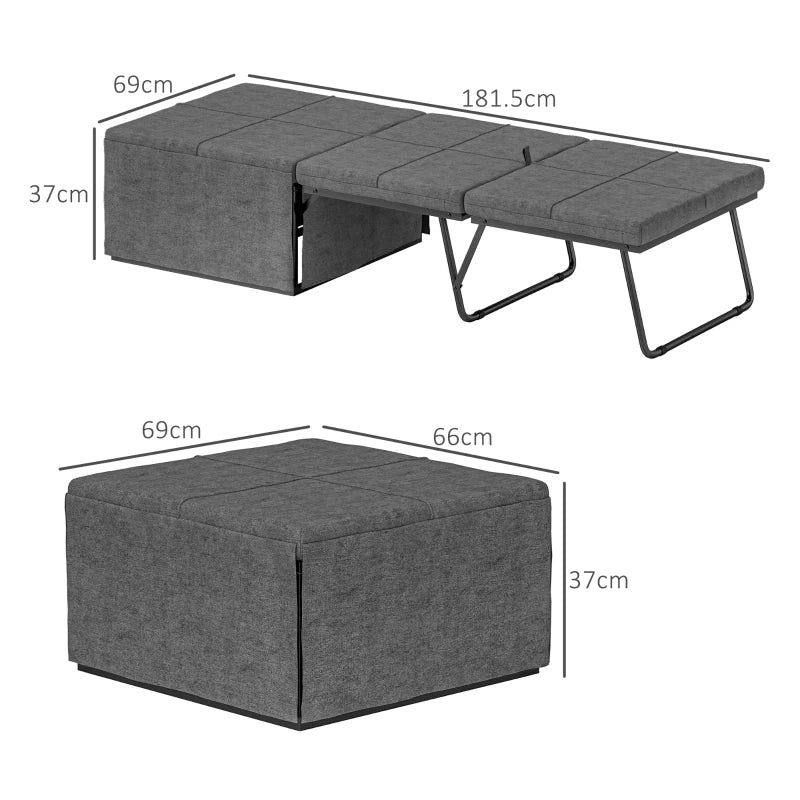 Compact Folding Bed with Linen Sponge Mattress & Dust Cover - Single Metal Frame Guest Bed 69 x 181.5 cm, Grey