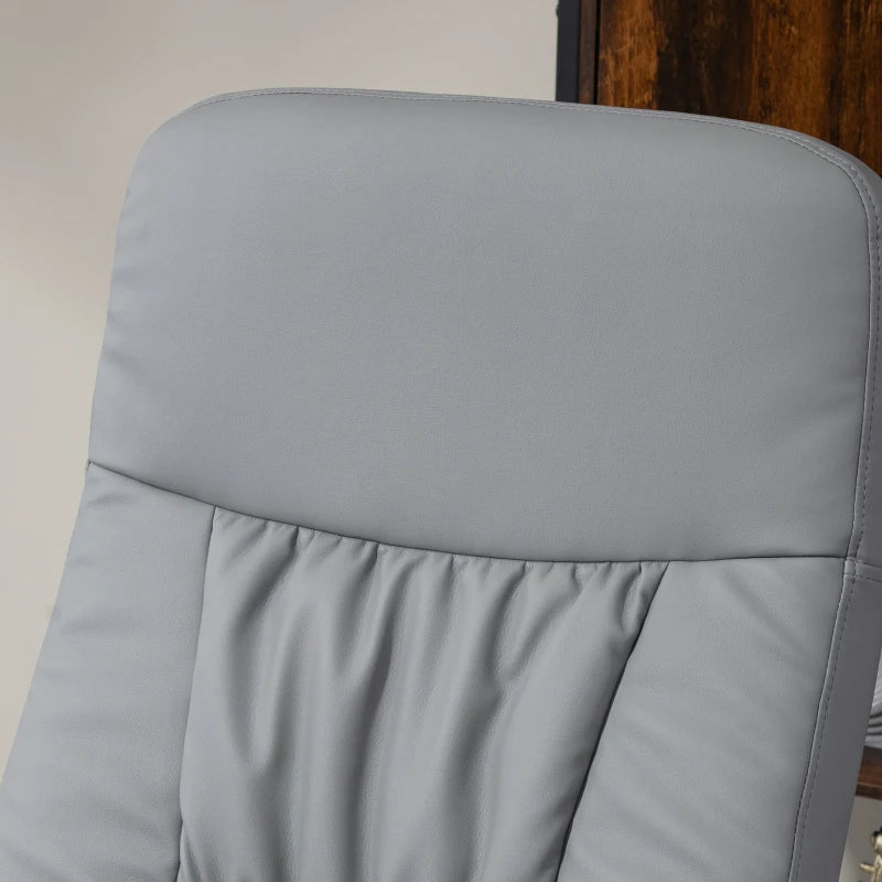 Light Grey Swivel Recliner Chair with Footstool – PU Leather Armchair and Ottoman for Living Room Comfort