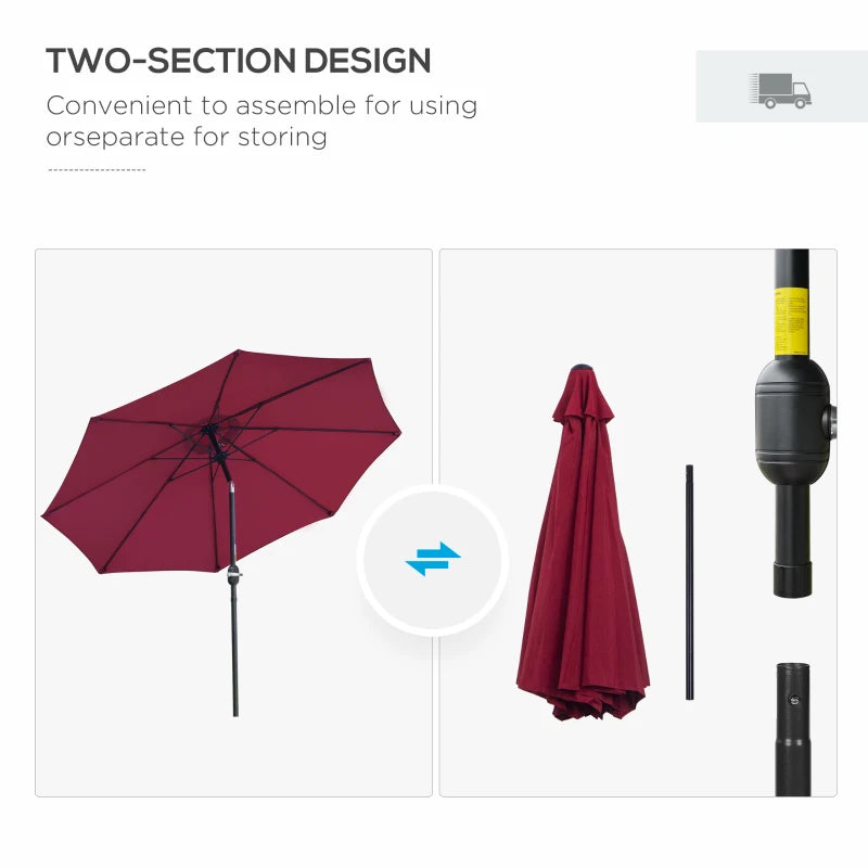 Red 2.7M Tilting Garden Parasol Umbrella with Fibreglass Ribs