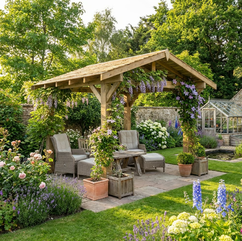 Ruby Wooden Apex Gazebo with Cedar Featheredge Roof – With Overhang Design