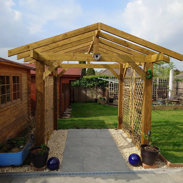 Ruby Wooden Apex Pergola with Open Roof & Overhang - Premium Outdoor Garden Structure